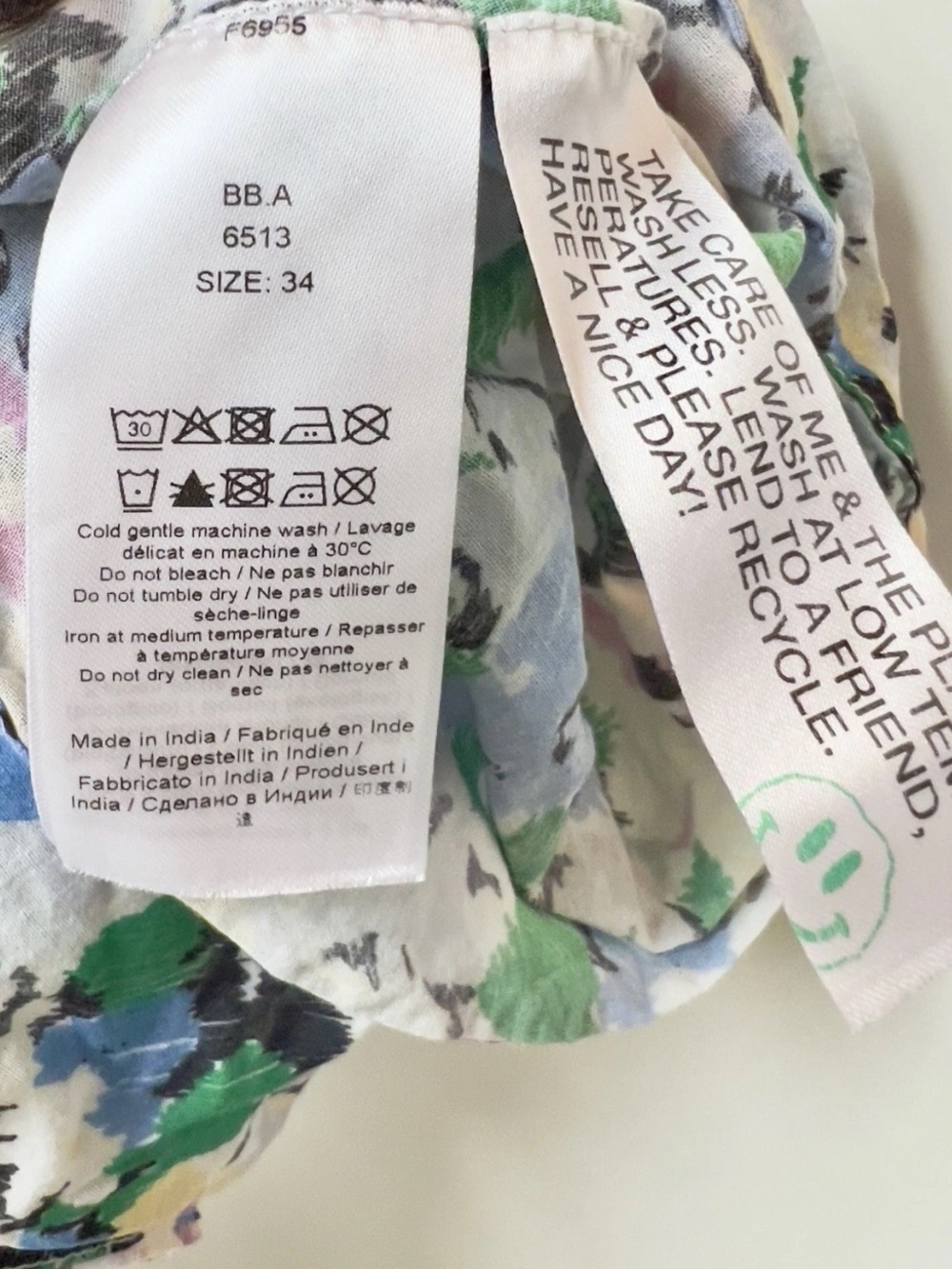 GANNI Light organic Cotton Floral Azure Blue Smocked Tie Strap Crop camisole top - Picture 6 of 7